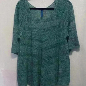 Womens knit top, size L sweater, loose knit lightweight blue green